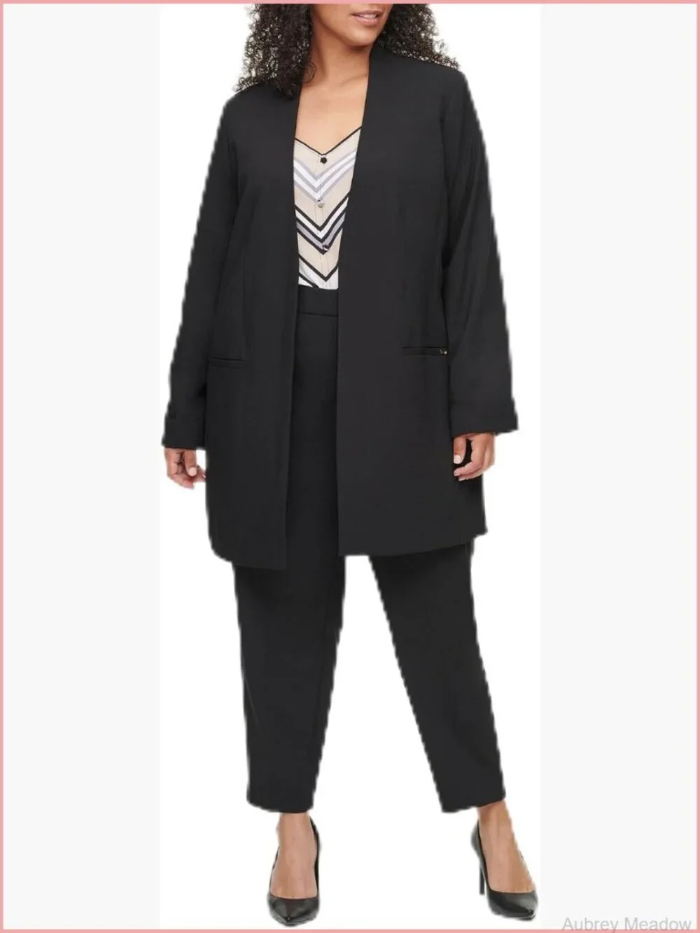 Open Front Suit Blazer 34in Length 3/4 Sleeve Band Collar